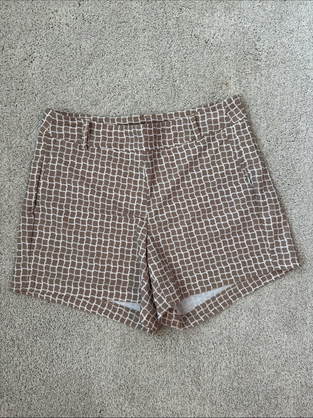 SPANX Brown and White Grid-Pattern Bermuda Shorts